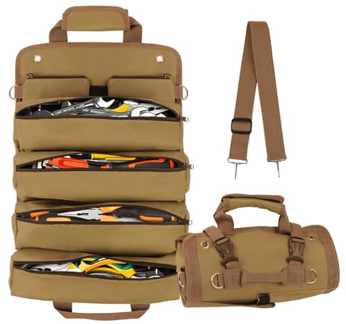 Miosugo Rolltasche Werkzeug, Kleine Werkzeugtasche, Motorrad Werkzeugtasche, Aufrollbare Kleine Werkzeugbox, mit 2 abnehmbaren Werkzeugtaschen (Khaki)