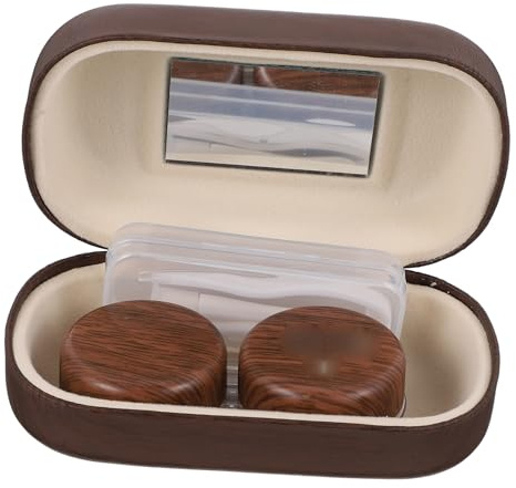 DEARMAMY Vintage Leather Contact Lens Case Set, Large Diameter Dual Compartment Leak-Proof Storage Box, Dark Brown Contacts Lens Holder for Travel and Eye Care