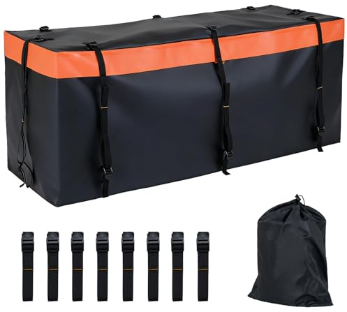 COSTWAY Heckbox für Anhängerkupplung, 455 L Auto Hintere Gepäcktasche, Gepäckbox wasserdicht & faltbar, Transportbox mit Riemen & Aufbewahrungstasche, 146 x 61 x 51 cm