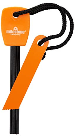 Milestone Camping 20590 Fire Starter with Lanyard/Outdoors Tool with Guided Striking Blade/Lights Fires, Stoves & More