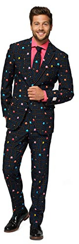 OppoSuits Prom Suits For Men – Pac-Man – Comes with Jacket, Pants and Tie In Funny Designs Traje de Hombres, Black, 40