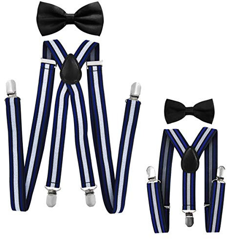 axy® Vater-Sohn Partnerlook Hosenträger mit Fliege Set für Herren-Damen-Kinder (Streifen Nr.7 (Herren 2,5cm + Kinder Hosenträger Breit 2,5cm))