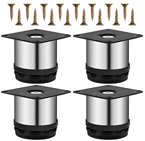 OUNONA OUNONA 4Piezas Patas para Muebles Altura Regulables, Patas de Metal Regulables Armario de Cocina pies Redondo, Patas para Mesas Acero Inoxidable, Pies de Gabinete, Patas Ajustables