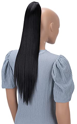 CAISHA 60cm Glatt Pferdeschwanz Mit Butterflyklammer Haarteil Zopf Hitzebeständig Haarverlängerung Schwarzbraun H603