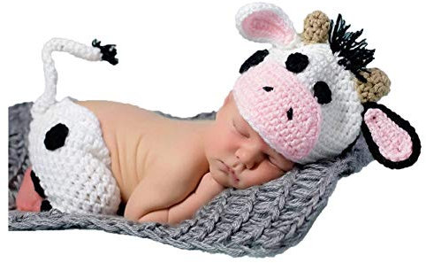 Baby Photography Props Boy Girl Photo Shoot Outfits Newborn Crochet Costume Infant Knitted Clothes Cow Hat Pants