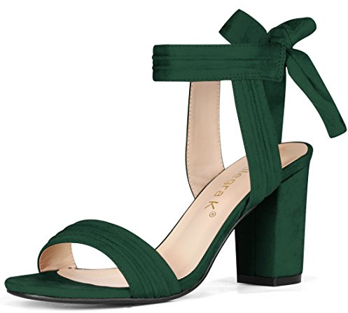 Allegra K Damen Offene Knöchel-Sandalen zum Schnüren mit klobigem Absatz Dunkelgrün 41
