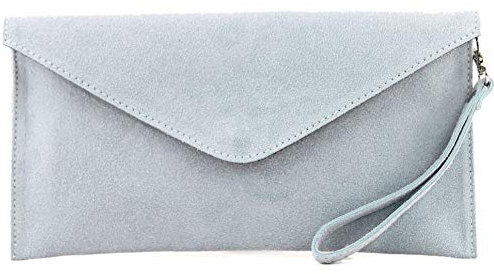 modamoda de T106 Damen Wildleder Rauleder Clutch Umhängetasche Abendtasche handmade in Italy, Farbe:Eisblau