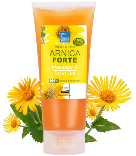 Arnica Gel FORTE & Concentrato 90% di Estratto di Arnica BIO da Agricoltura Biologica. Gel Massaggi Muscolari e Articolari. Idratante per la Pelle - 200 ml