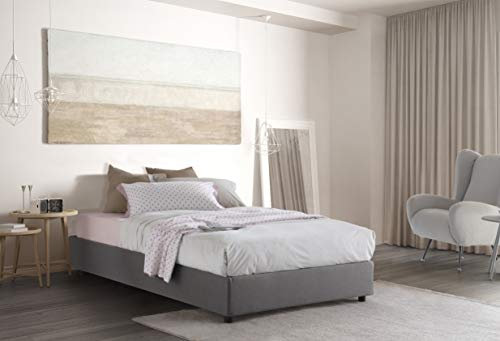 Letto Piazza e Mezza Nicole, Letto Contenitore con Rivestimento in Tessuto, 100% Made in Italy, Apertura Frontale, Adatto per Materasso Cm 120x190, Grigio