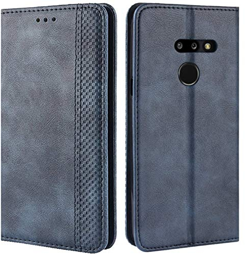 HualuBro Handyhülle für LG G8 ThinQ Hülle, Retro Leder Stoßfest Klapphülle Schutzhülle Handytasche LederHülle Flip Case Cover für LG G8 ThinQ Tasche, Blau