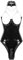 FEESHOW Damen Glänzend Bodysuit Ouvert Lack Leder Catsuit Trikot Stringbody mit Reißverschluss Brustfrei Dessous Clubwear S-4XL Schwarz XXL