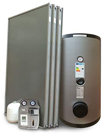 Kit impianto solare termico a svuotamento a pannelli piani per produzione Acqua Calda Sanitaria (3 pannelli, bollitore 500 litri doppia serpentina)