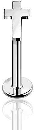 BlackAmazement 316L Edelstahl Labret Ohrstecker Tragus Helix Monroe Piercing Kreuz Cross Silber Gold Damen (Farbe Silber - Stablänge 6mm)