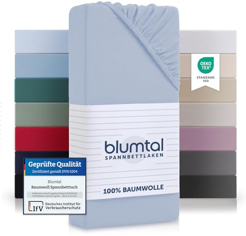 Blumtal® Basics Spannbettlaken 200x220cm Jersey im 2er Set - Bettbezug 200x220 cm aus 100% Baumwolle - Oeko-TEX zertifiziertes Spannbetttuch 200x220cm - Matratzenbezug 200x220cm - Leintuch - Hellblau