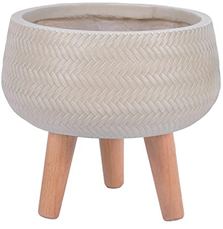IDEALIST 11 Inch Plaited Beige Reinforced Stone Bowl Planter | Large Bonsai Pot on Legs | Indoor Plant Pot D28 H26 cm, 10 litres