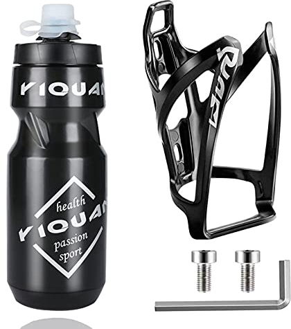 OSIGEI Porte-bidon de vélo avec bidon de qualité supérieure sans BPA et léger avec vis pour vélo de route, VTT et vélos pour enfants Noir 710 ml