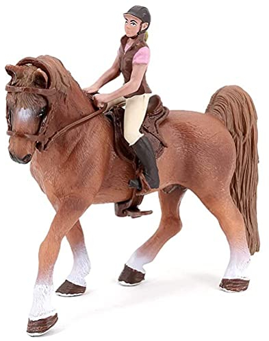 Prevessel Western Riding Cowgirl & Horse Toy, Miniatur Simulation Braunes Pferd mit Reiterin Figur und Sattel, Tierfigur Sammlung Modell Spielzeug Kinder