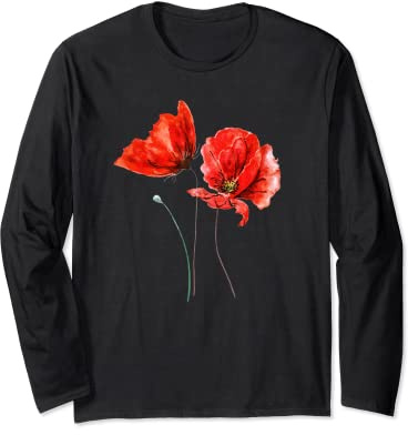 Poppies red poppy flower nature women girls men children Long Sleeve T-Shirt