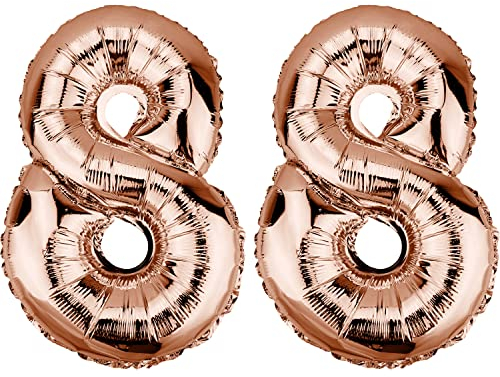 DekoRex Folienballon Rosegold 40cm Geburtstag Jubiläum Hochzeit Deko (Zahl 88)