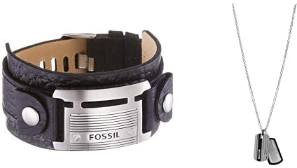 Fossil Herren Armband Logoplatte + Herren Halskette mit silberfarbenem Anhänger