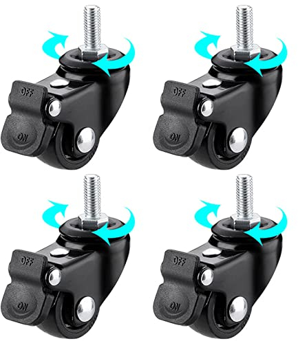 YHBZ Ruote girevoli per Carrello 4 Pezzi,Ricambio per Rotelle Mobili per impieghi gravosi,con Freno bloccabile,Asta a Vite M6/M8/M10-Ruota con Piedini Neri,M6-4brakes