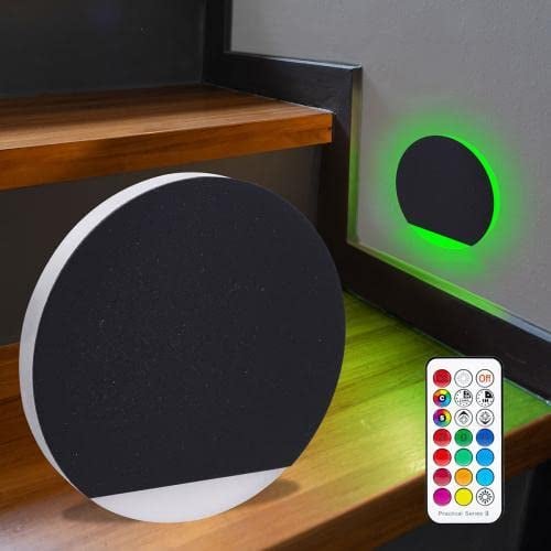 LongLife LED Stufenlicht 230V Treppenbeleuchtung rund schwarz - Unterteil Lichtfarbe: RGB Warmweiß 3W Treppenleuchte Stufenbeleuchtung Treppenlicht Wandleuchte…
