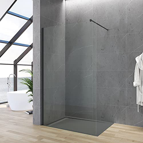 Walkin Dusche Duschabtrennung schwarz 80x200 cm Begehbare Duschwand Glas bodengleich Glasduschwand Glastrennwand barrierefrei behindertengerecht Sicherheitsglas 8 mm Lotus-Effekt NANO Beschichtung