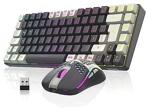RedThunder K84 Kabelloses Gaming Tastatur und Maus Set, QWERTZ Deutsch, 75% TKL Kompaktes Layout, 2380mA Batteriekapazität mit RGB-Beleuchtung, 3200 DPI Honeycomb Mouse für PS5 PC Mac Gamer
