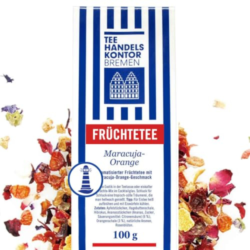 Hochwertiger Früchtetee lose Maracuja-Orange 100 g tropisch süß | Exotische Komposition aus Maracuja und Orange, Vielseitig als heißer Tee oder erfrischender Eistee, Mit Apfel und Hagebutte