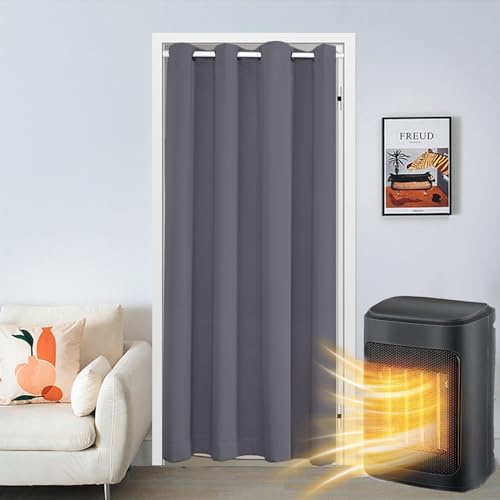 SK Studio Türvorhang Blickdicht Thermo Gardinen Vorhang mit Ösen Thermovorhang Kälteschut Wärmeisolierend für Schlafzimmer Tür Schrank Vorhang Dunkelgrau, 107x203cm