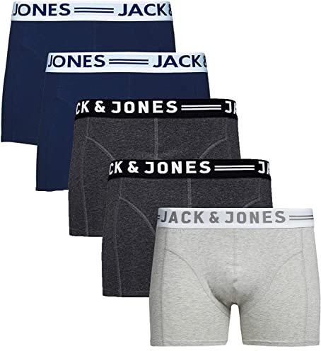 JACK & JONES Herren 5er Pack Boxershorts Trunks Mix Unterwäsche Multipack (Sense Mix 2, S)