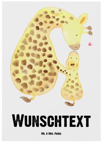 Mr. & Mrs. Panda Personalisierte Postkarte Giraffe Kind - Personalisierte Geschenke, Wildtiere, Postkarte personalisierbar, Ansichtskarte mit Namen,