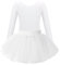 Freebily Kinder Mädchen Ballettanzug Langarm Ballett Body Tüll Tutu Ballettrock Outfits Kinder Tanzanzug Ballettbekleidung Set Gr.92-164 Weiß 134-140/9-10 Jahre