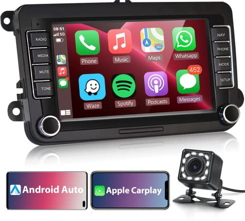 7 Inch Android Car Stereo for VW Polo Golf 5 Caddy T5 Tiguan Skoda Seat, Touchscreen Car Radio with Wireless CarPlay Android Auto GPS WiFi Bluetooth FM/RDS Backup Camera