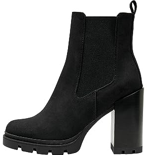 ONLY Damen Stiefeletten Schuhe Chelsea Wildlederoptik mit hohem Absatz ONLBrave Nubuck 15304858 Black 39
