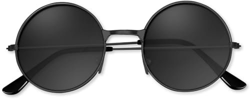 BOUBONI Hippie Sonnenbrille 70er Jahre Runde Hippie Brille Party Deko Sonnenbrille für Damen mit farbigem Brillenputztuch (Schwarzer)