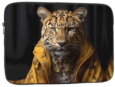 Broleo Leopard in A Leather Jacket Stoßfeste Tragbare Laptop Sleeve Bag - Schlanke und Leichte Laptoptasche für den täglichen Gebrauch 10 Zoll