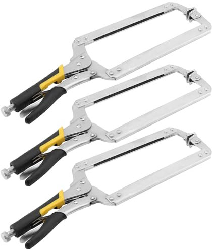 HEIHAK 3 Packs 18 Inch Large C Clamp Locking Pliers with Swivel Pads and Rubber Handle, Heavy Duty Vice Grip Clamp Set, Adjustable Welding Clamps Tools for Woodworking Welding