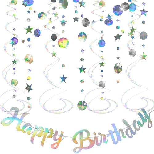 ANBOO Happy Birthday Girlande Irisierende Deko Geburtstag, Happy Birthday Deko, Glitzer Deko für Erwachsene Kinder Geburtstagspartys Oktoberfest Kommunion Sommer Party Dekorationen