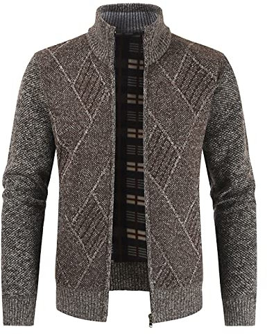 Generisch Dicke Strickjacke Herren, Cardigan Langarm Feinstrike Mit Reißverschluß Und Taschen Pullover Herren Troyer Reißverschluss Wolljacke Winter Alpaka Pullover Strickjacken Pullover (XXL, Brown)