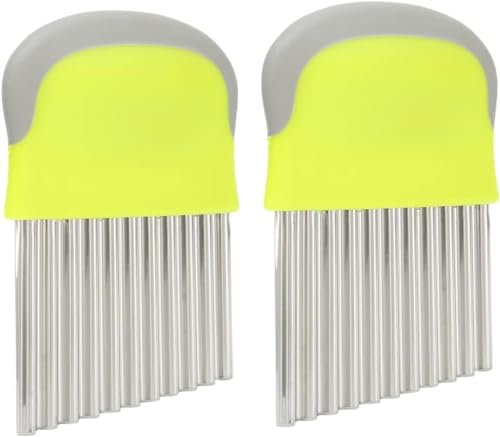 Trancheuse alimentaire, 2 pièces couteau à coupe froissée, coupe-pommes de terre froissées, coupe-frites, outil de coupe ondulé ondulé, couteau à pommes de terre en acier inoxydable