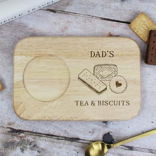 eBuyGB Engraved Dad's Tea & Biscuits Serving Board, Gifts for Daddy, Dada, Papa, Wood