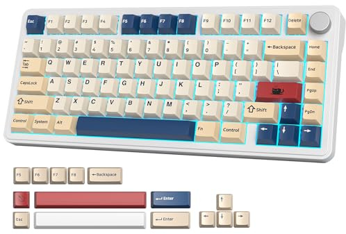 Fogruaden M75 Wireless Creamy 75% Mechanical Gaming Keyboard, Hot Swappable Custom, RGB Backlit, Gasket, Pre-lubed Linear White Switches, Bluetooth/2.4GHz/USB-C, Five-Layer Pad&Knob