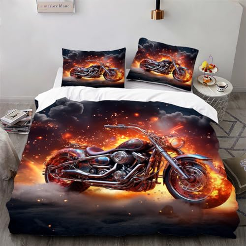Ruiqieor Bettwäsche 135x200cm, 3D-gedrucktes Motocross-Motorrad Bettwäsche Set, 3 teilig, 1 Bettbezug + 2 Kissenbezüge 80x80 cm (#7)