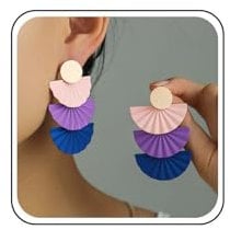 Inateannal Vintage Fan Drop Earrings Gold Coin Disc Stud Earrings Colorful Long Fan Shape Earrings Geometric Sector Dangle Earrings Exaggerated Statement Earrings Jewelry for Women and Girls