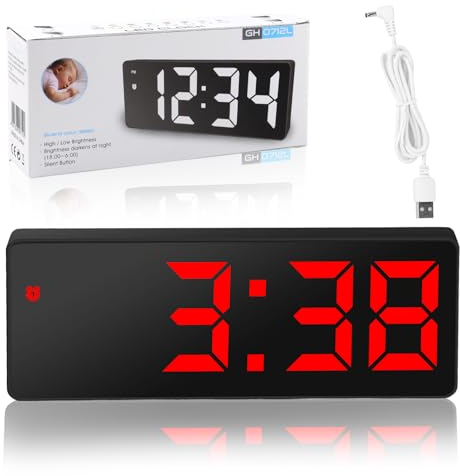 RISVOWO LED Spiegel Digitaluhr, 12/24H Anzeige, Digitaluhr für Haus, Schlafzimmer-Rot