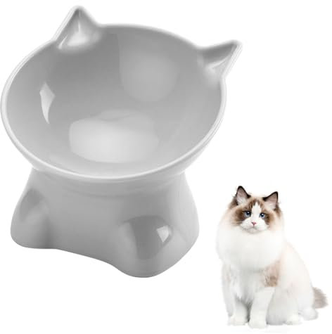 Gamelle surélevée pour chat avec inclinaison à 15 °, gamelle pour chat pour nourriture et eau, parfaite pour les animaux de compagnie, chats et chiots (gris, uni)
