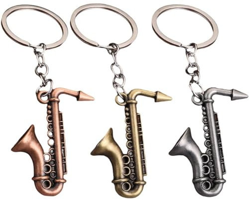 HiyyFloy Saxophon-schlüsselanhänger, 3 Stück, Vintage-Musikinstrument-Charm-anhänger, Schlüsselanhänger, Metall-schlüsselanhänger, Anhänger, Musikinstrument-schlüsselanhänger, Geschenk Für Musiker