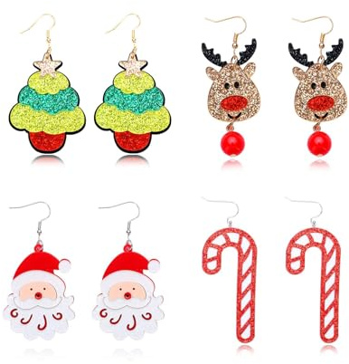ZOSIGN Ohrringe Weihnachten Damen, Weihnachtsohrringe, Niedlicher Rentier Zuckerstangen Weihnachtsmann Weihnachtsbaum Weihnachten Ohrringe, Weihnachtsschmuck Geschenk