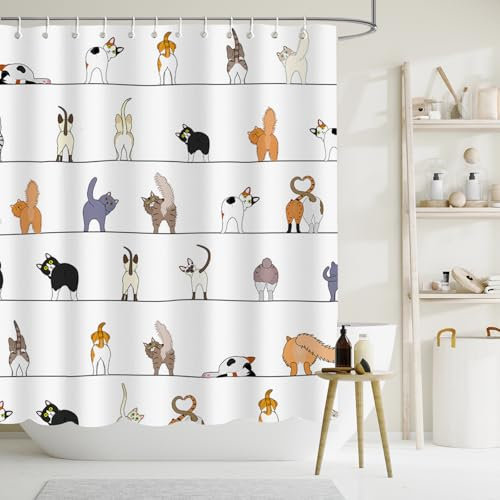 APROPHIC Divertente tenda da doccia gatto tenda da doccia doccia gatto bagno tenda da doccia carino cartone animato gatto tenda da doccia tessuto impermeabile tenda da doccia decorazione bagno 72x72
